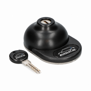 Gatelock XTVAN01 enkel slamlockslot mat zwart met BUSSLOT.NL-logo op slot en sleutel